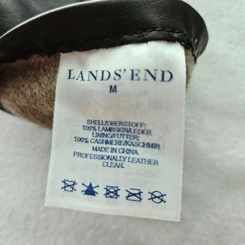 Lands' End Black Leather Long Gloves